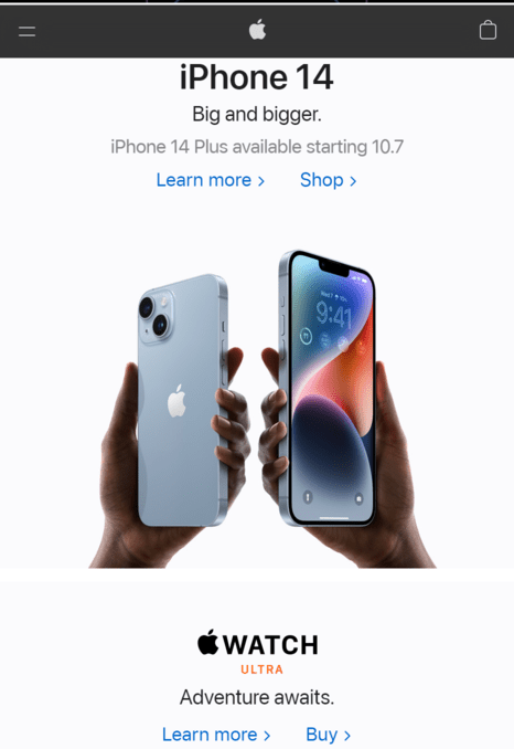 Apple website on mobile